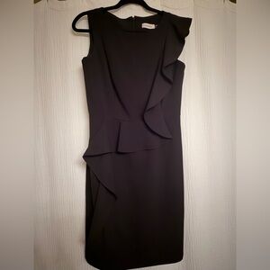 Calvin Klein Black Asymmetrical Ruffle Dress